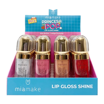 Lip Gloss Shine Princesa do Pop Mia Make – Box com 24 Unidades