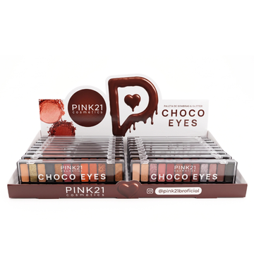 Box Paleta De Sombras e Glitter Choco Eyes Pink21 - 24 Unidades