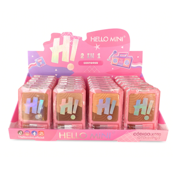 Box Pó e Contorno 2 em 1Facial Com Pincel H! Hello Mini - 24 Unidades