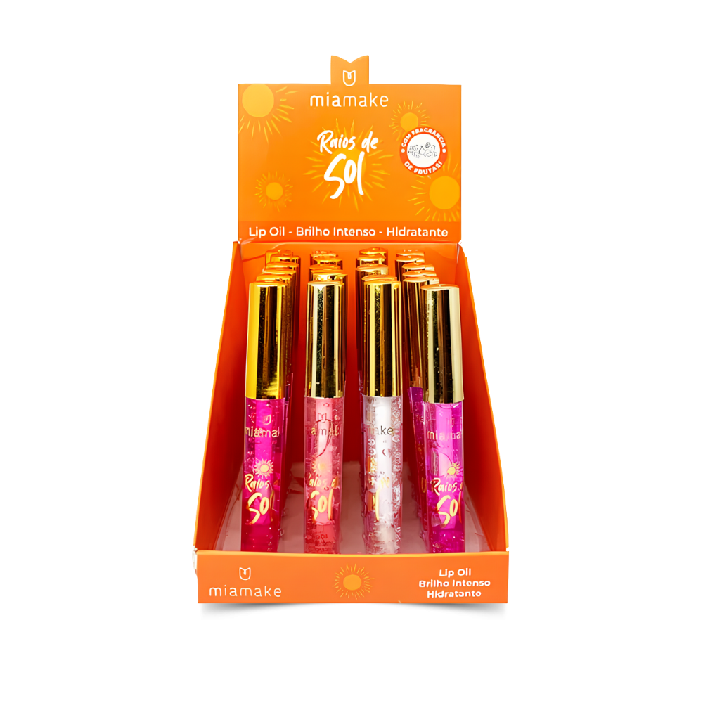 Lip Oil Brilho Intenso Raios de Sol Mia Make – Box com 24 Unidades