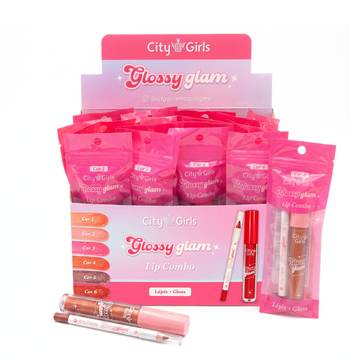 Box Lip Combo Gloss + Lapis Labial Glossy Glam City Girls - 24 Unidades