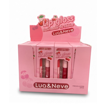 Box Lip Gloss 2 em 1 Delineador de Lábios Lua & Neve - 24 Unidades