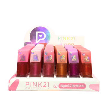 Box Lip Gloss Addict Pink21 Cosmeticos - 24 Unidades