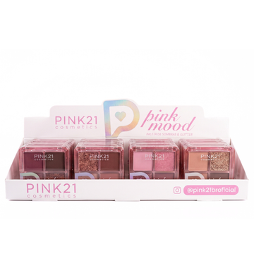 Box Paleta De Sombras E Glitter Pink Mood Pink21 - 24 Unidades
