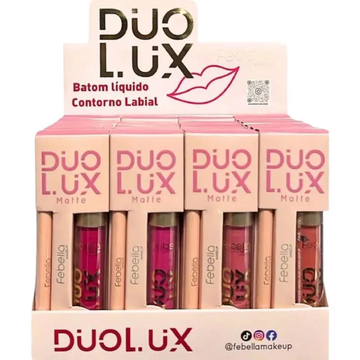 Kit Labial Duo Lux Batom Líquido e Contorno Labial Febella – Box com 24 Unidades
