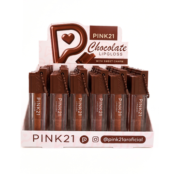 Box Lip Gloss com Chaveiro Chocolate Pink21 - 24 Unidades