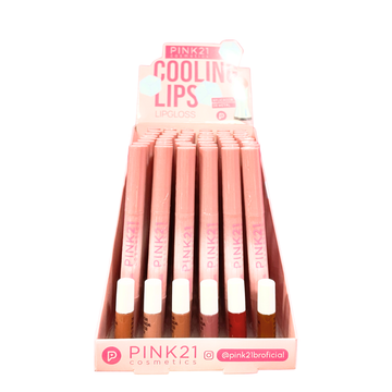 Box Lip Gloss Cooling Lips Pink21 Cosmeticos - 48 Unidades