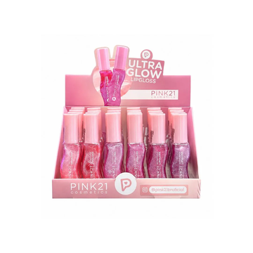Box Lip Gloss Ultra Glow Pink21 Cosmeticos - 24 Unidades