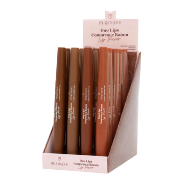 Box Duo Lips Contorno e Batom Lip Power Marrom Mia Make - 24 Unidades