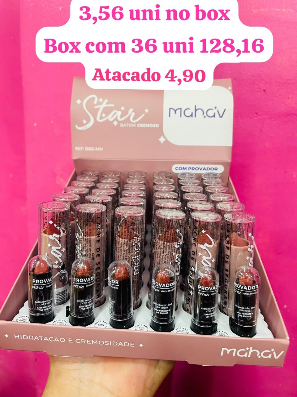 Box c/ 36 Unidades - Batom Cremoso Star | Mahav (R$ 3,90)