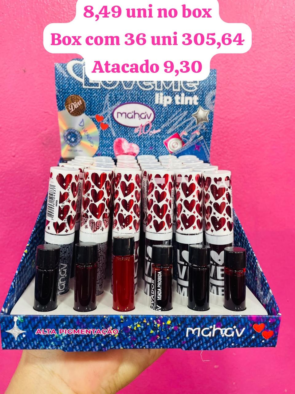 Box c/ 36 Unidades - Lip Tint Love Me Alta Pigmentação | Mahav R$ 6,40