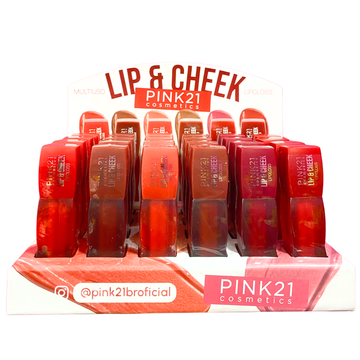 Box Lip Gloss Multiuso Lip & Cheek Pink21 Cosmeticos - 24 Unidades