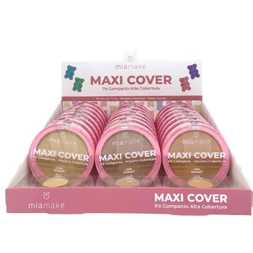 Pó Base Compacto Máxima Cobertura Maxi Cover Mia Make Chocolate – Box com 24 Unidades