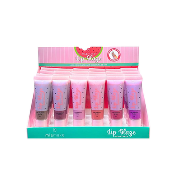 Lip Glaze Hidratante Labial Melancia Mia Make – Box com 24 Unidades