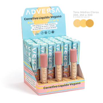 Corretivo Líquido Vegano Adversa – Box com 24 Unidades (Cores 200, 250 e 300)
