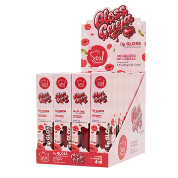 Box Lip Gloss Cheirinho de Cereja Soul Cosmetico - 24 Unidades