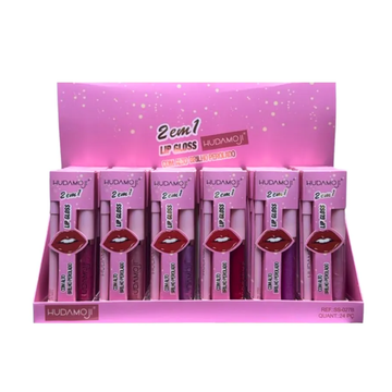 Box Lip Gloss 2 Em 1 Labial Alto Brilho Hudamoji - 24 Unidades